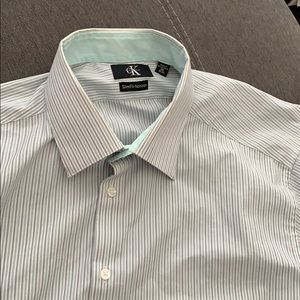 Calvin Klein Teal Striped Dress Shirt 17.5 36-37